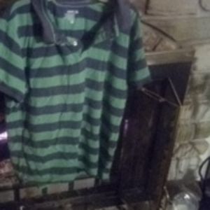 Dark blue and green striped Polo